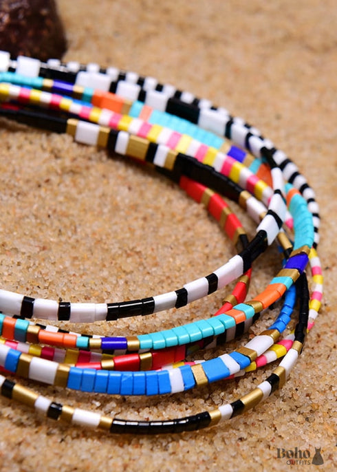 Boho Necklace, Tila Bead Choker with Bracelet, Color of Life